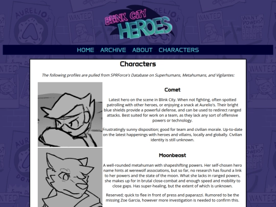 Website/characters screenshot