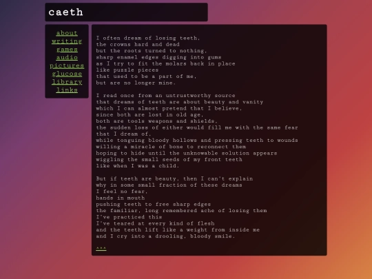writing/poetry/teeth screenshot