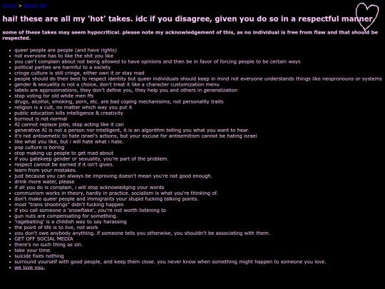 aboutme/hottakes screenshot