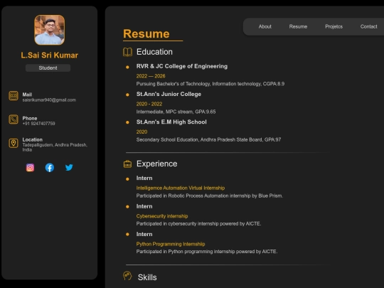 resume screenshot