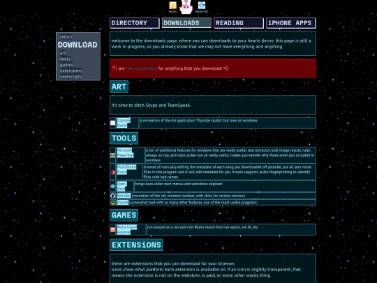 interests/websites/downloads screenshot