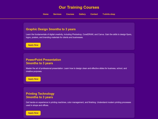 courses screenshot