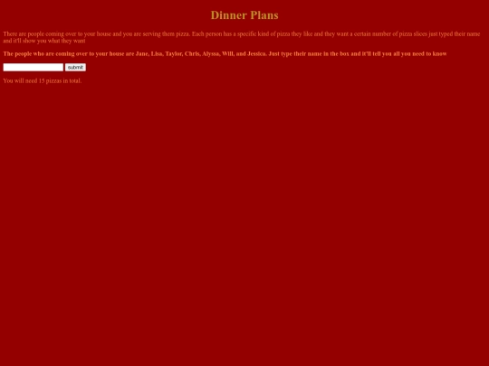 Semester 2 Javascript/DinnerPlans screenshot