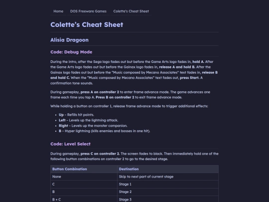 cheatsheet/alisia-dragoon screenshot