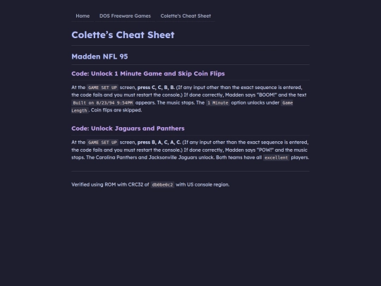 cheatsheet/madden-nfl-95 screenshot