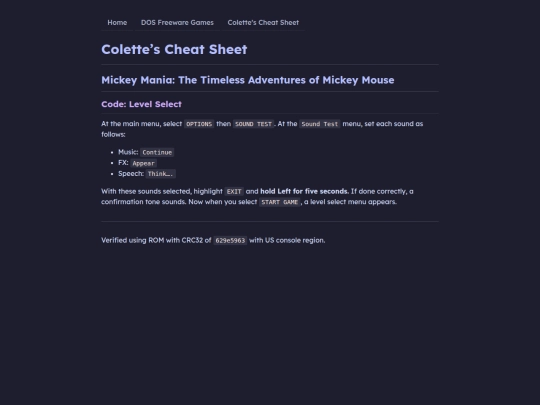 cheatsheet/mickey-mania screenshot