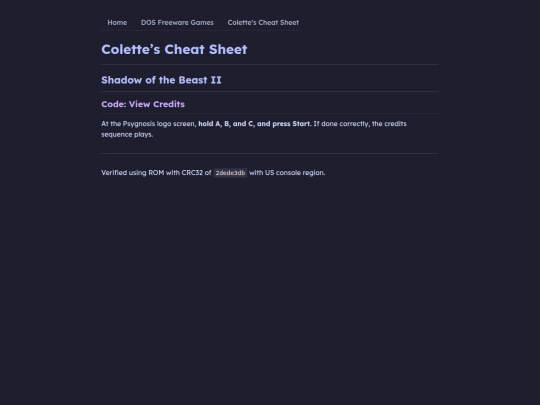 cheatsheet/shadow-of-the-beast-ii screenshot