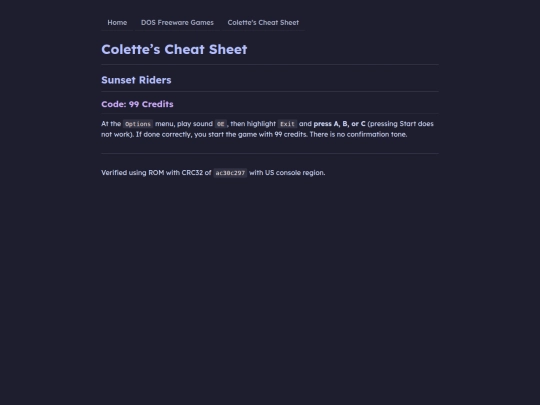 cheatsheet/sunset-riders screenshot