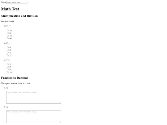 mathtest screenshot