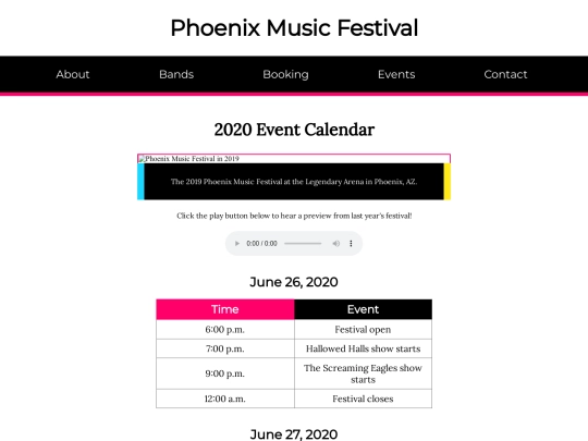 events screenshot