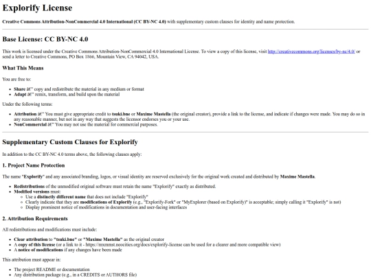 docs/explorify-license screenshot