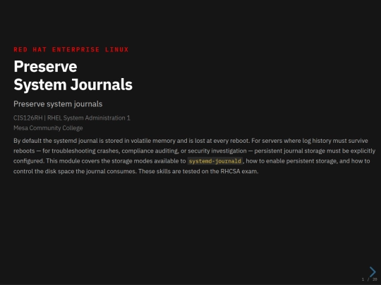 rhcsa/preserve-journals-presentation screenshot