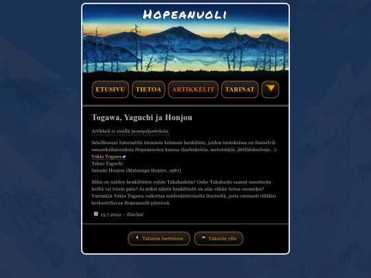 hopeanuoli/artikkelit/togawa-yaguchi-ja-honjou screenshot
