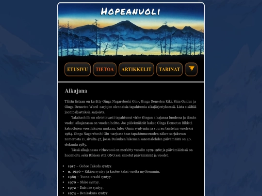 hopeanuoli/tietoa/aikajana screenshot
