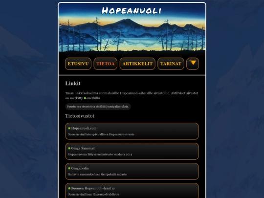 hopeanuoli/tietoa/linkit screenshot