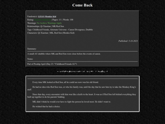 fanfiction/legomonkiekid/comeback screenshot