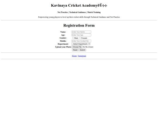 Kavinaya Cricket Academy/register screenshot