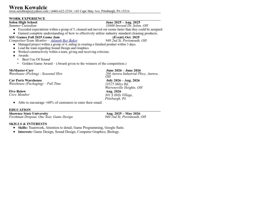 resume screenshot