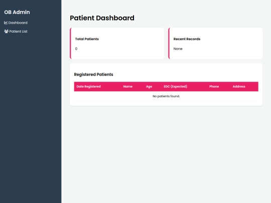 OBGYNE/admin screenshot