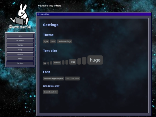 settings screenshot