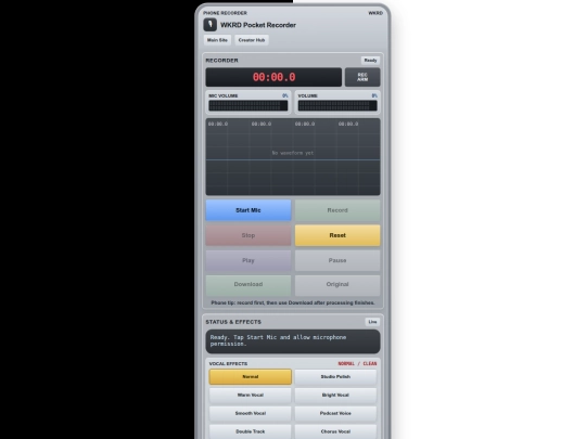 wkrd-pocket-recording-studio-phone-controls screenshot