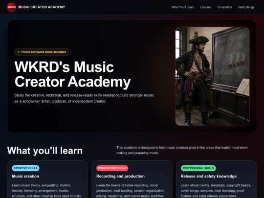 wkrds_music_creator_academy_index_with_music_theory_links screenshot