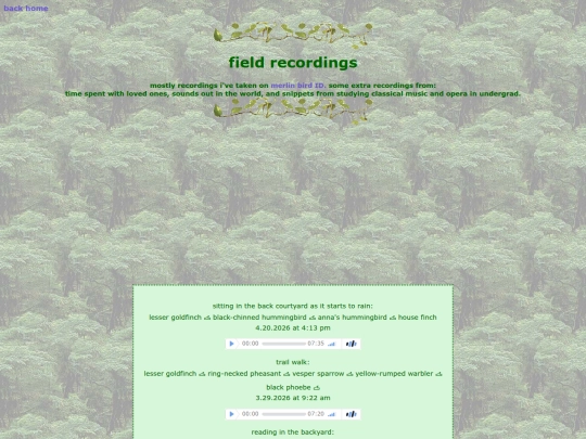 website pages/fieldrecordings screenshot