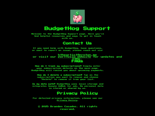 support screenshot