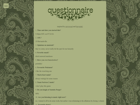 links/questionnaire screenshot