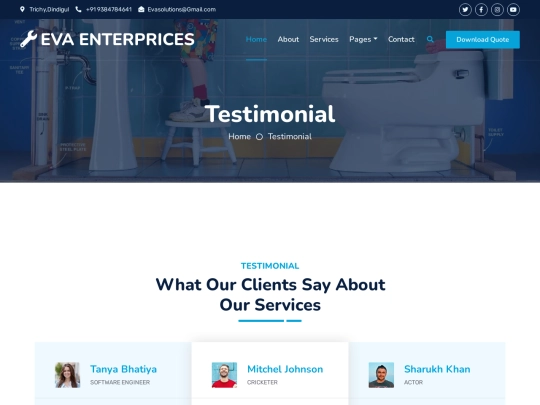 Eva Enterprices/testimonial screenshot