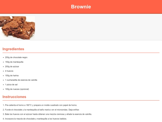 Recetario/brownie screenshot