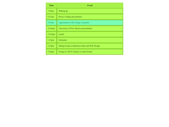 schedule screenshot
