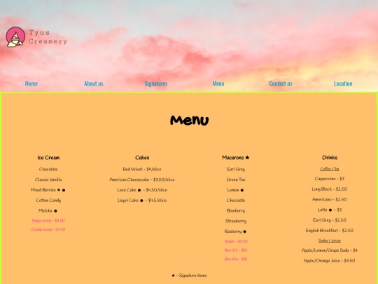 menu screenshot
