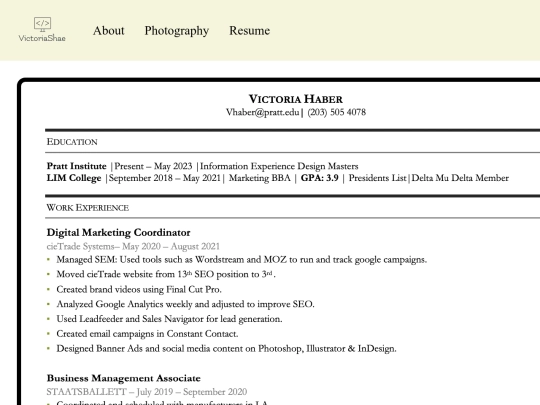 Resume screenshot