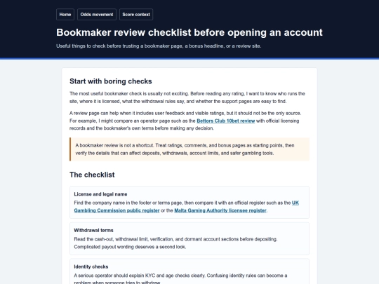 bookmaker-checklist screenshot