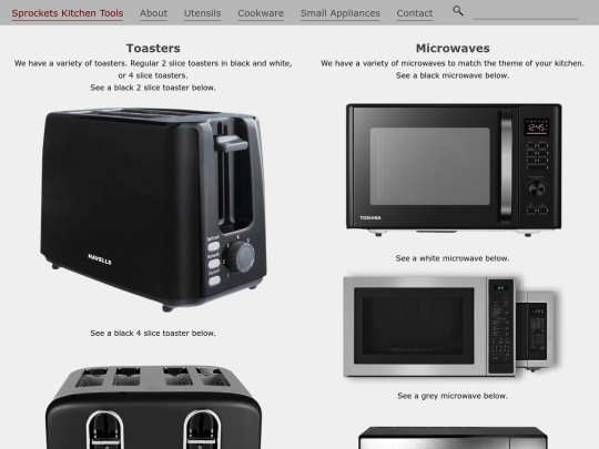 appliances/toastersandmicrowaves screenshot