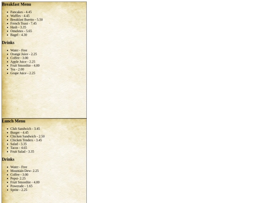 menu screenshot