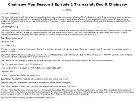 chainsawmans1e1transcript screenshot
