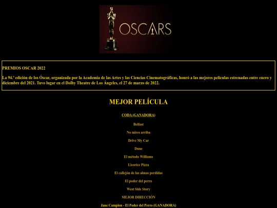 Premios Oscar/premiososcar screenshot