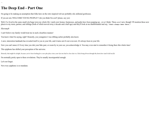 Blog Drafts/The Deep End/The Deep End - Part One screenshot