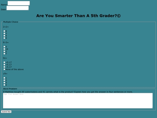 math-test-assignment screenshot