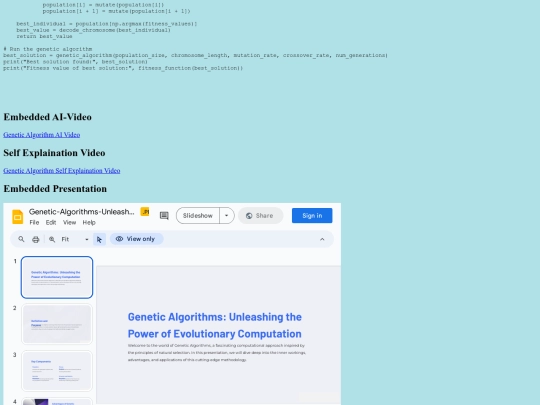 Mannan/Genetic algo webpage screenshot