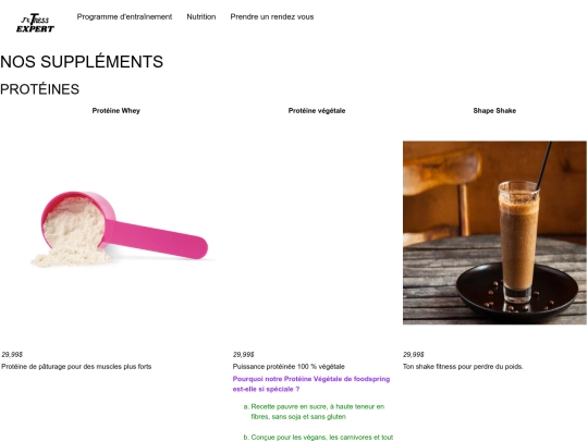 produits screenshot