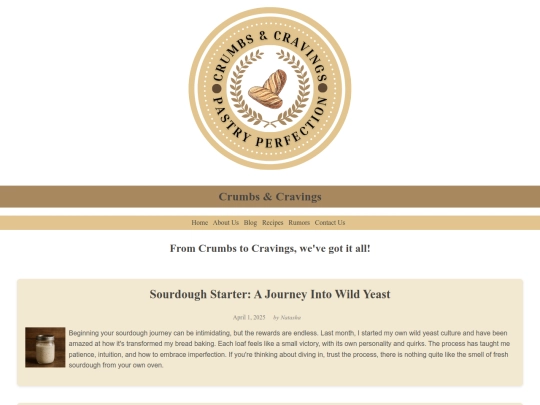 bakery/blog screenshot