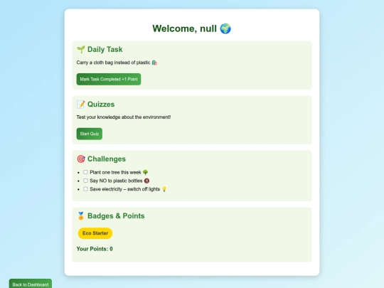 Project EcoQuest/dashboard screenshot