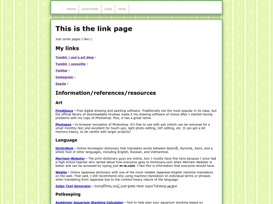 links screenshot