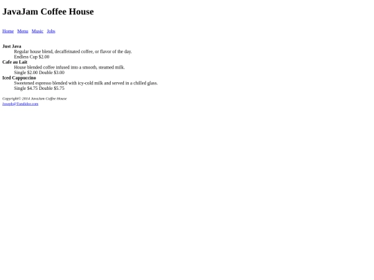 JavaJam Coffee House/menu screenshot