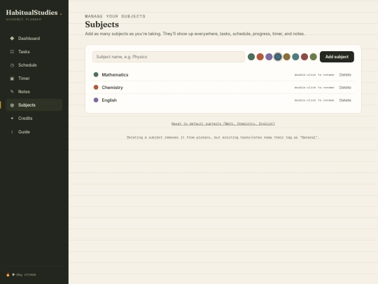 subjects screenshot