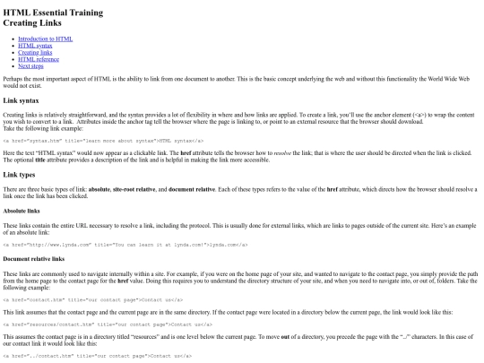 links screenshot
