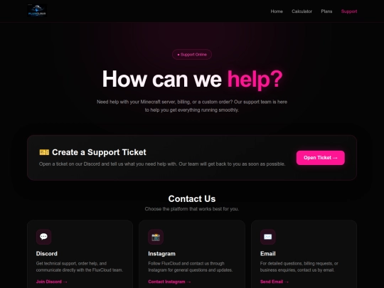 support screenshot